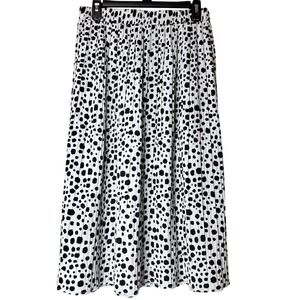 Sweet Rain Womens Large PEasant Skirt Black White Polka Dot Midi Dalmation Retro